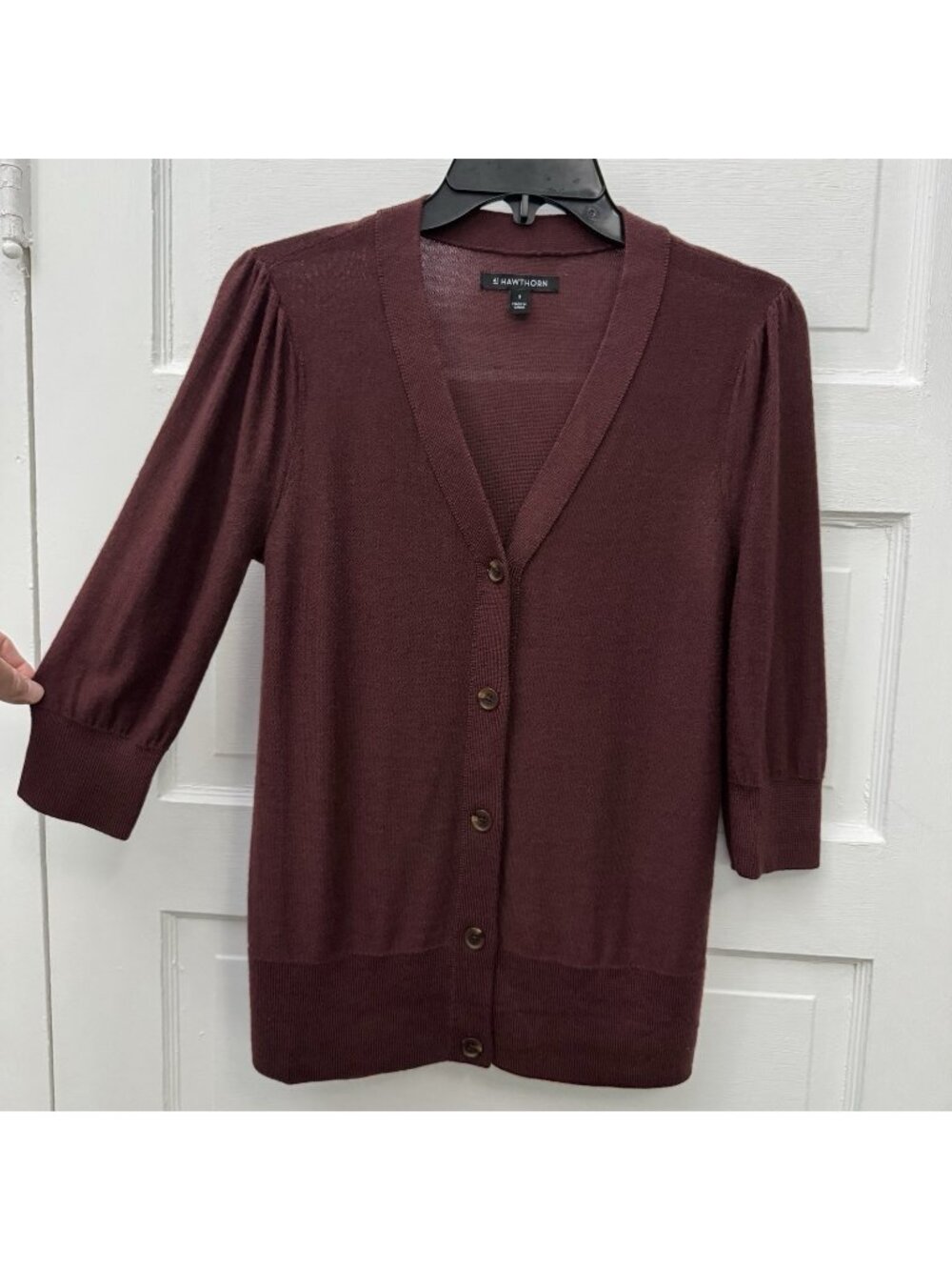 41 Hawthorn Merino Wool Cardigan Womens S Burgundy 3/4 Sleeve Button Front - Picture 1 of 8